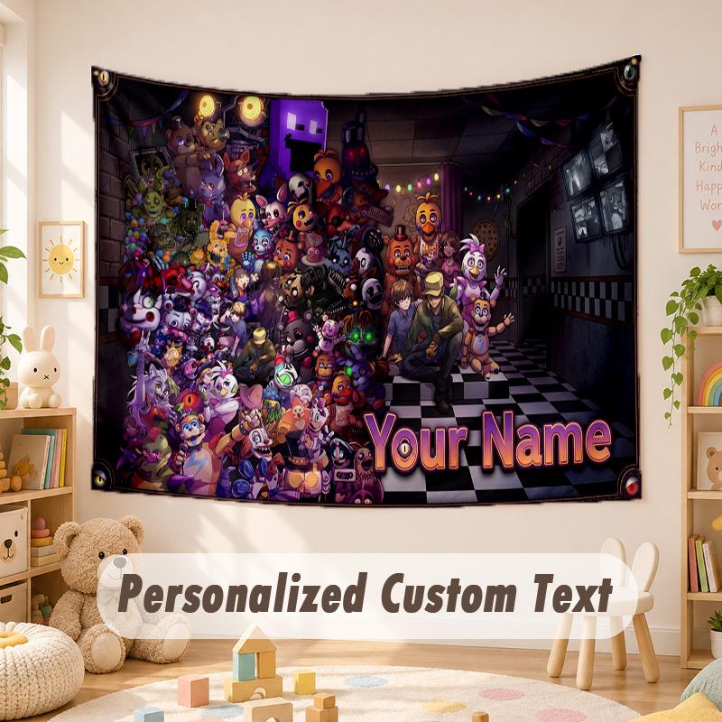 Arazzo con Testo Nome Personalizzato, Appeso a Parete Boho Five Nights at Freddy’s, Arazzo Decorativo per Sfondo Stanza