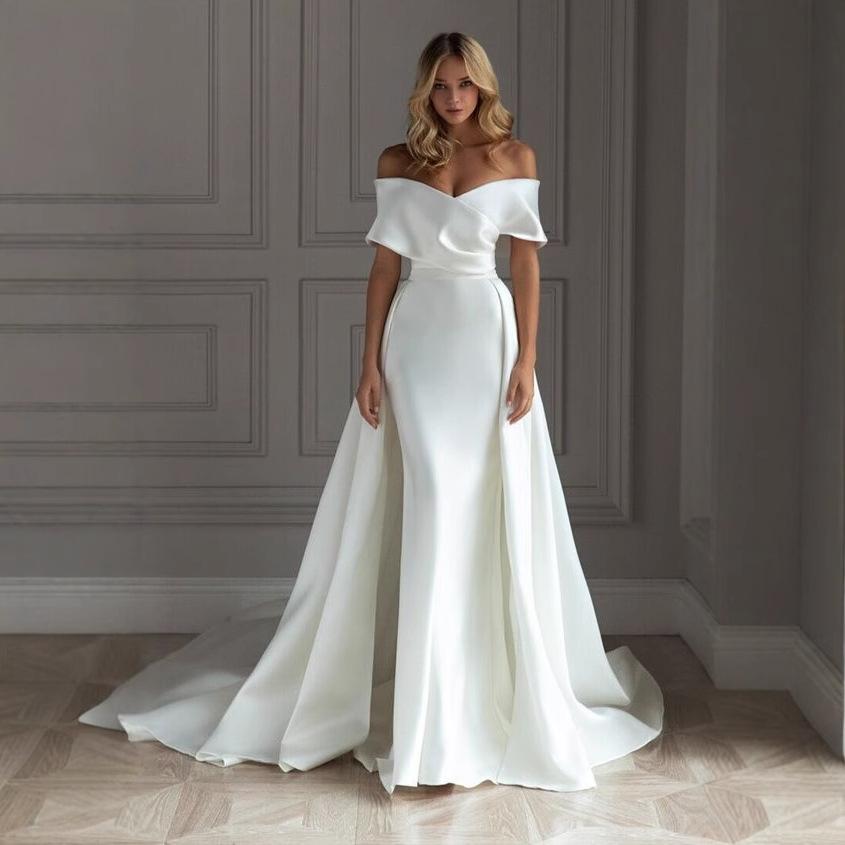 Light Wedding Dress 2025 New One-shoulder Slim Temperament Slim Sexy White Trailing Evening Dress for Women