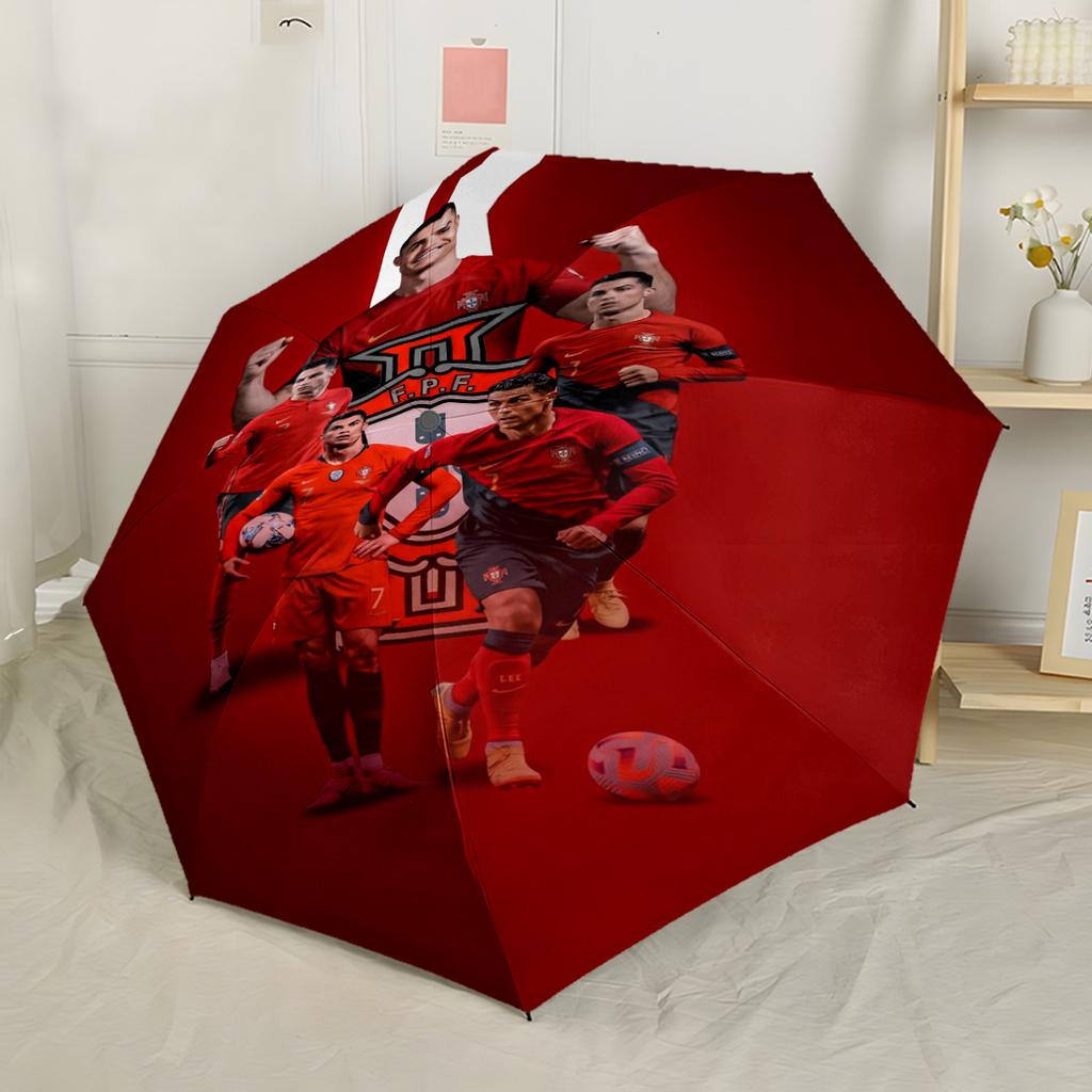 Soccer Player Flames Compact Travel Automatic Umbrella with 8-Rib Sturdy Construction Travel Essential Fashionable Accessory