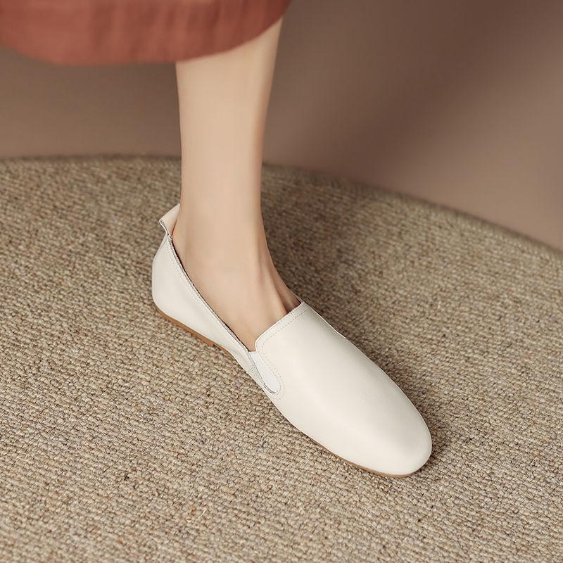 Women's genuine leather soft leather one-pedal small leather shoes British comfortable flat single shoes casual mother shoes lazy shoes