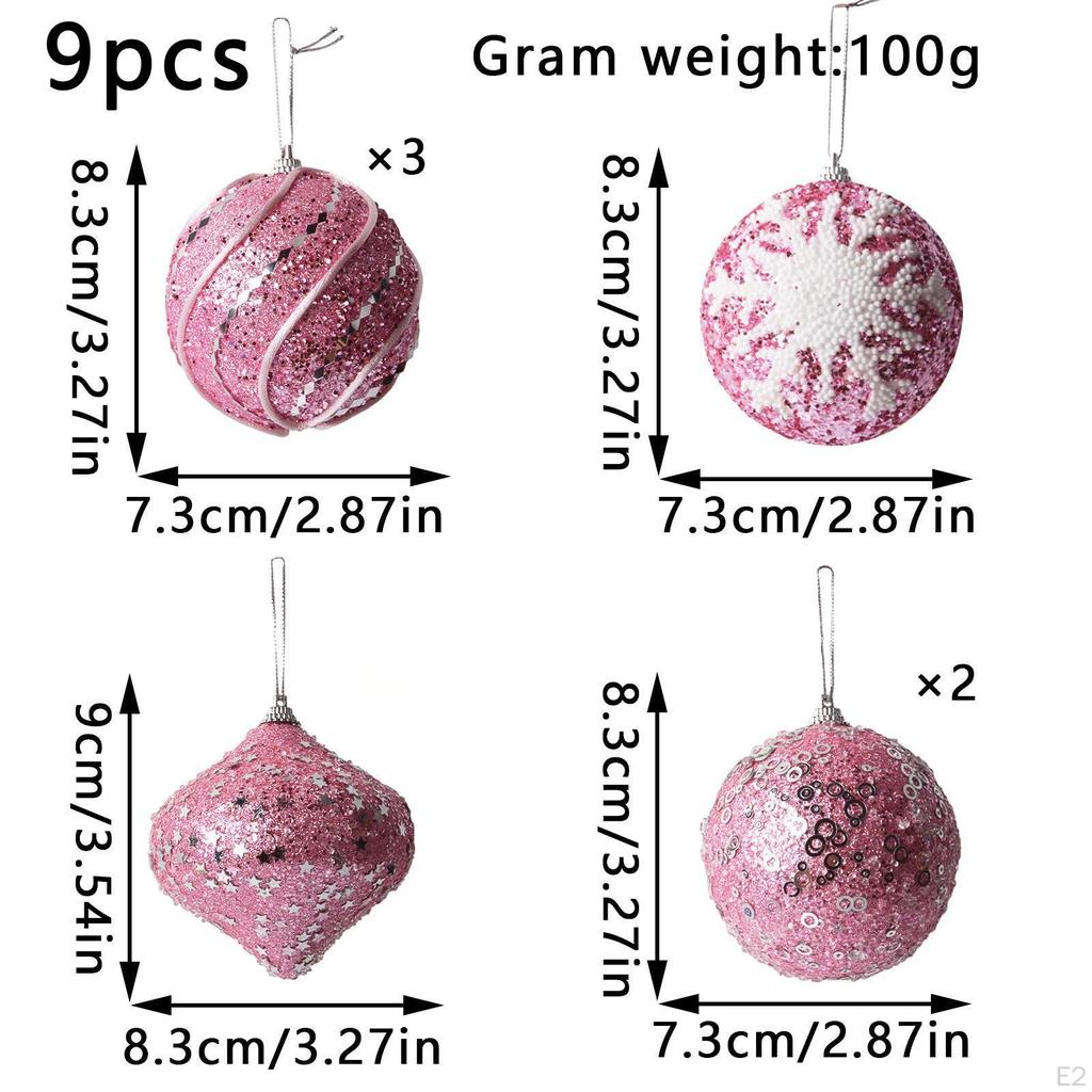 9x Christmas Pink Ball Baubles Pendants Shatterproof Accessories Xmas Hanging Decoration for