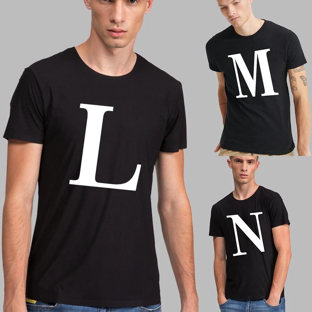 Fashion T-shirt White English Letter Font A B C D E F G Short Sleeve Tops O-neck Black Casual T-shirt Clothing Commuter Tops