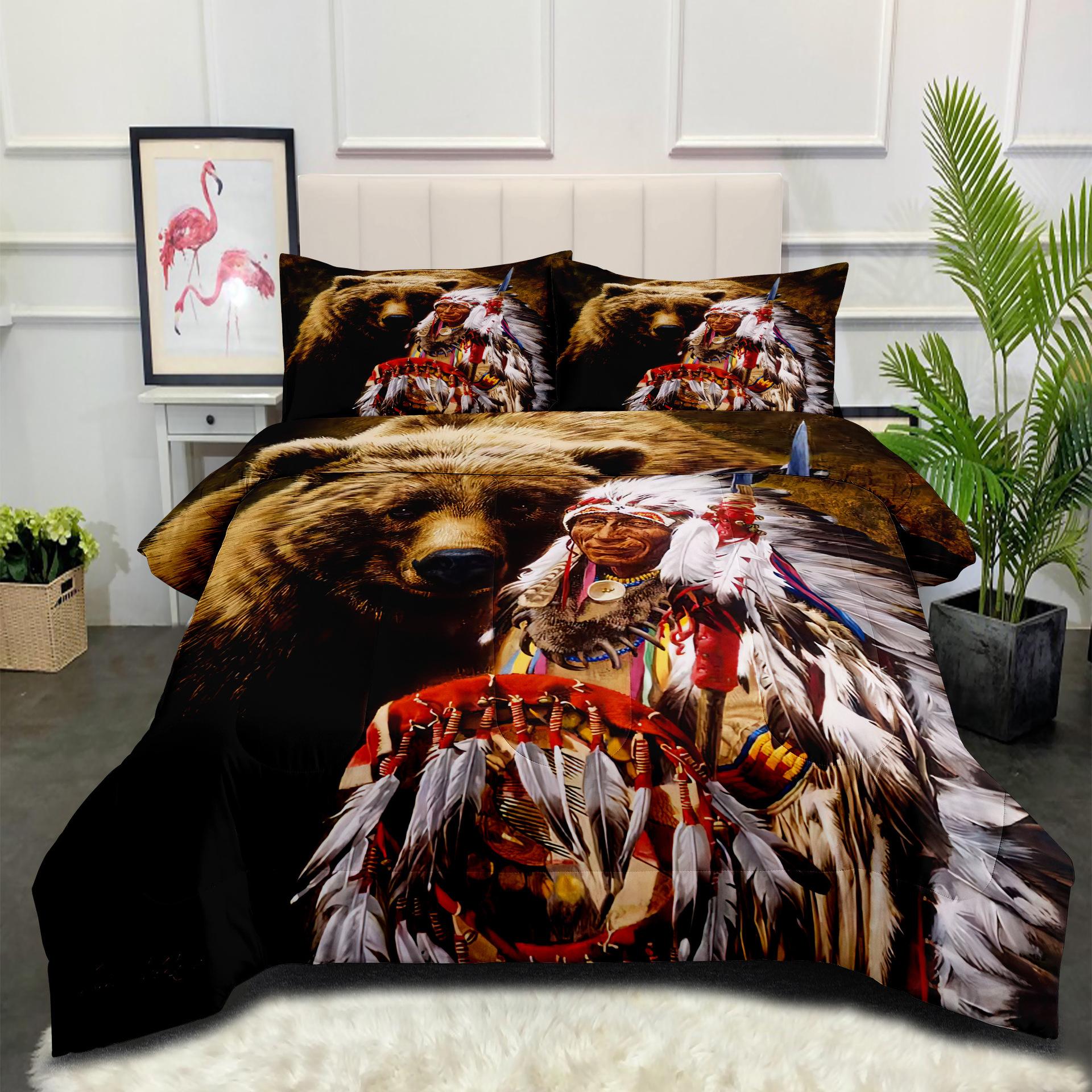 

Fat Quilt, Feather Silk Cotton Quilt, Animal Tiger, Wolf, Air Conditioning Quilt, Double Quilt, Digital Printing Quilt Cover Three-piece Set 140*200cm