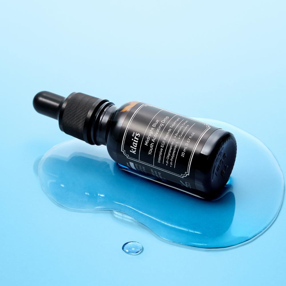 Klairs Midnight Blue Youth Activating Drop (20ml) – Anti-Ageing Peptide Serum with EGF & bFGF, Korean