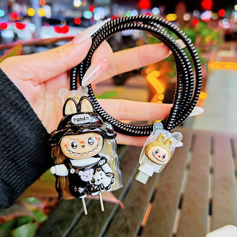 Kreslený Labubu Nabíjecí Datový Kabel Ochranné Pouzdro Roztomilá Nabíjecí Šňůra Proti Zlomení Navíječ Ochranný Kryt Sady Pro Iphone 18/20W