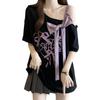 2025 Plus Size Off-Shoulder 3D Bow T-Shirt: Loose, Flattering, Short Sleeve Summer Top for Women