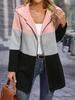 Abbigliamento da Donna Autunno e Inverno Casual e alla Moda Giacca con Cappuccio Spliced a Contrasto Tricolore Abbigliamento da Donna