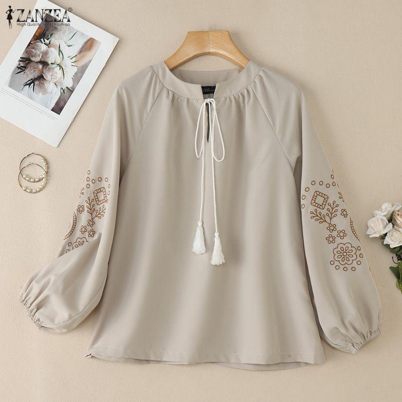 ZANZEA Women CasuaL V-Neck Loose Print Long Sleeve Blouse