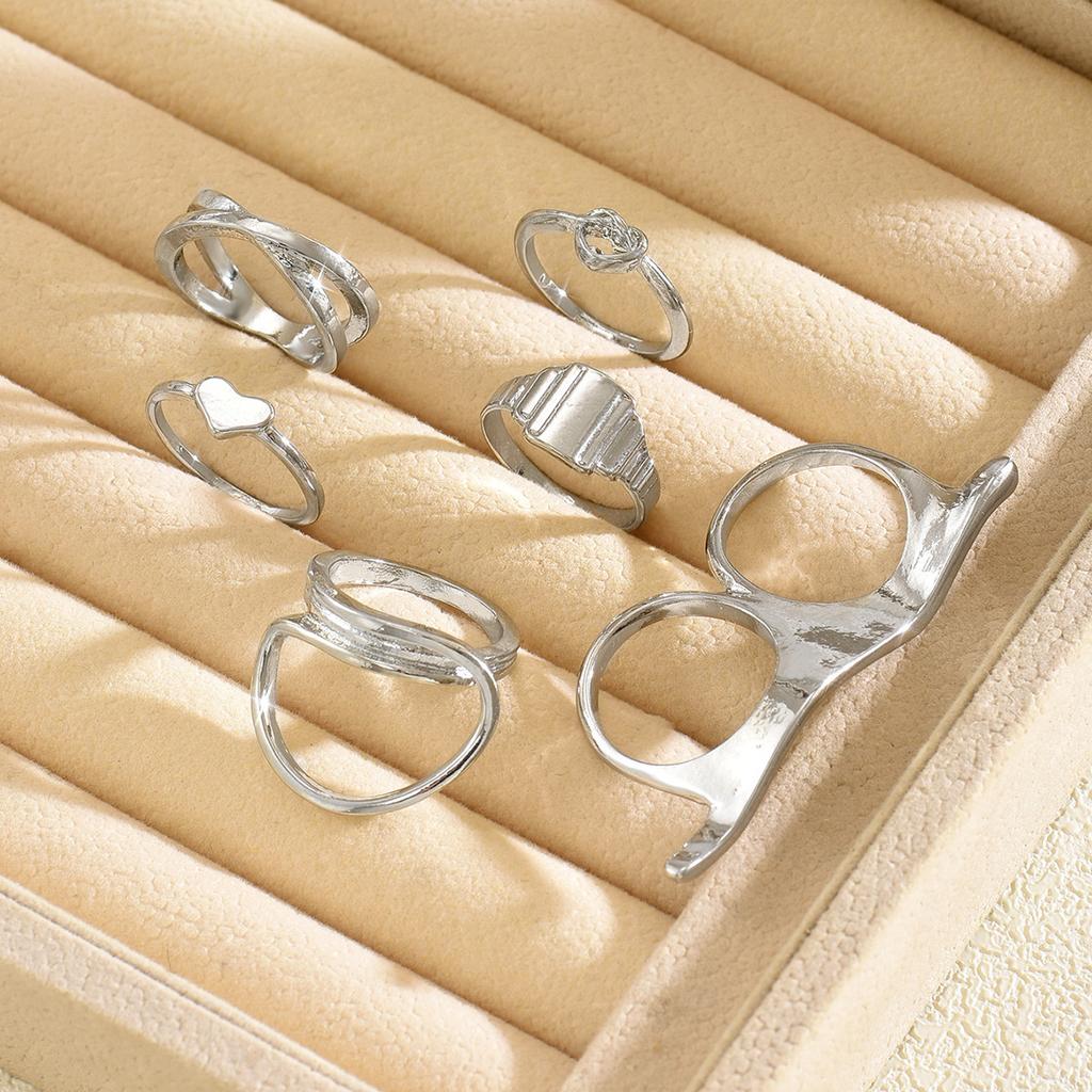 European and American jewelry, irregular geometric line ring combination, simple love double finger 1-piece ring set