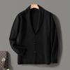Men's Thickened Pure Wool Cardigan Sweater - Green Collar & Buttons, Fashionable Casual Knit Jacket