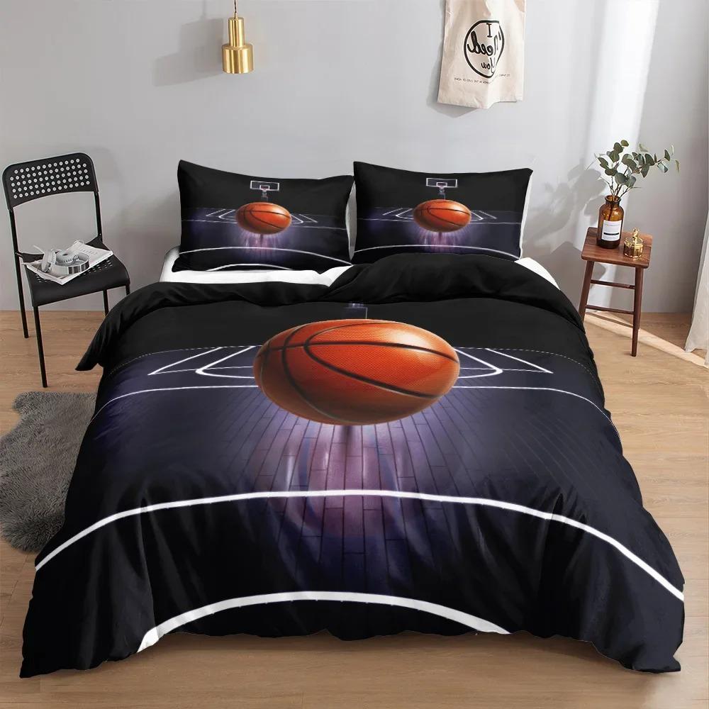 Basketball Duvet Cover Set Full Size Soft Polyester Sports Bedding for Kids Game Collections