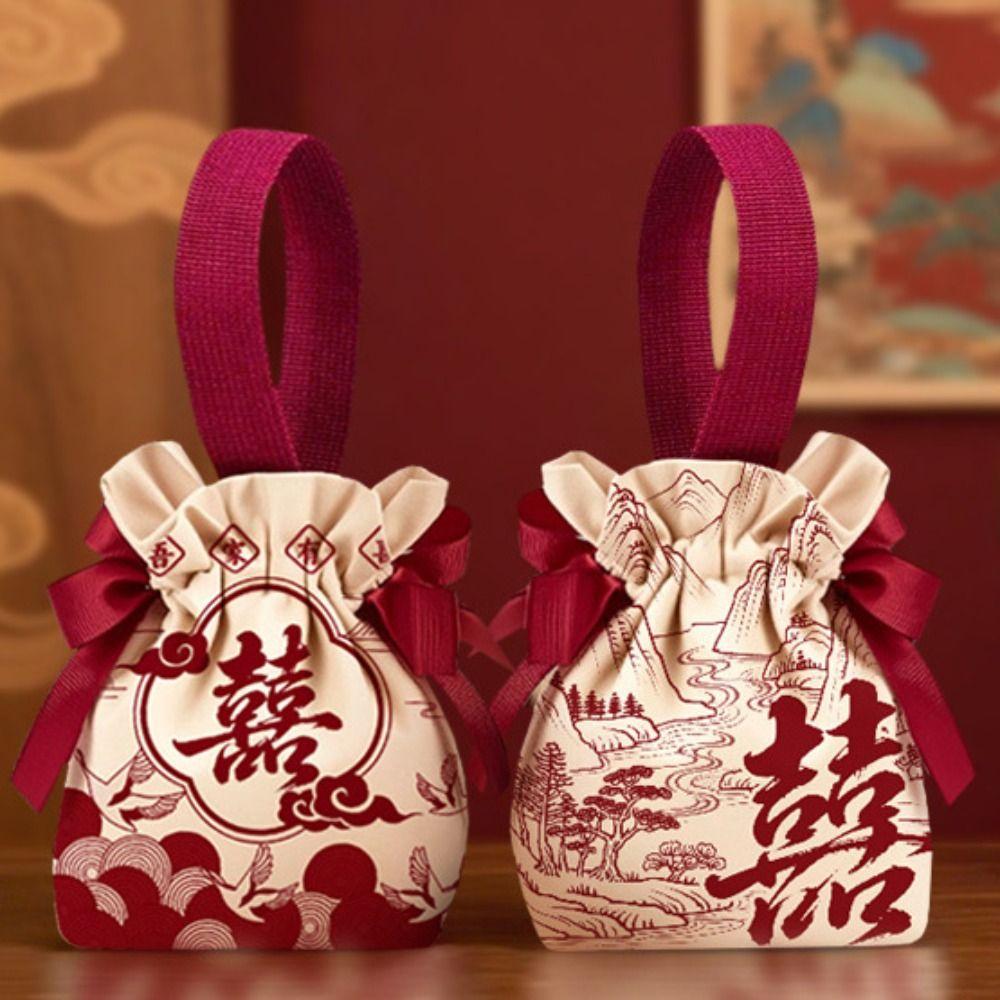 Bowknot Wedding Candy Bag Canvas Chinese Style Handbag Sweet Small Wrist Bag  Party
