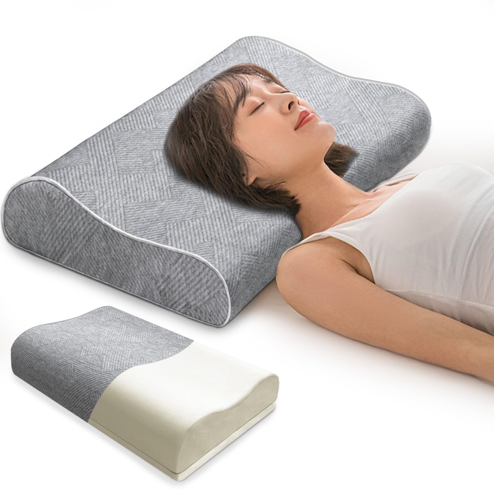 

Memory Foam Pillow for Neck Pain Relief [Two-Level Firmness Adjustment] Washable, Comfortable Sleep Pillow for Side or Back Sleeping, Distributes