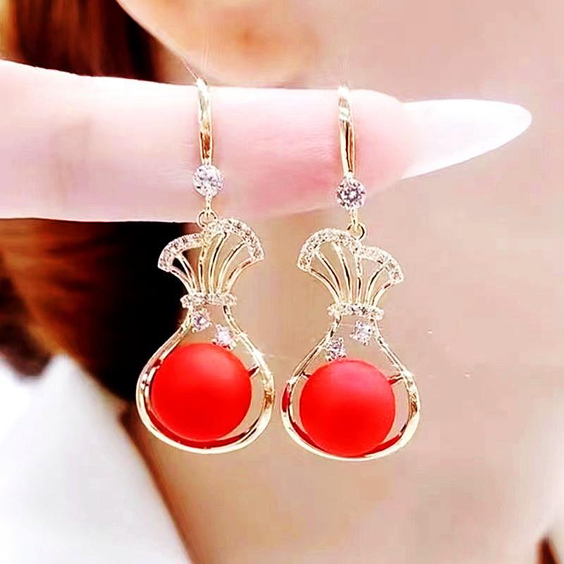Red color women dangle earrings geometric pendants gold color hook earrings long hang earrings pendientes jewelry