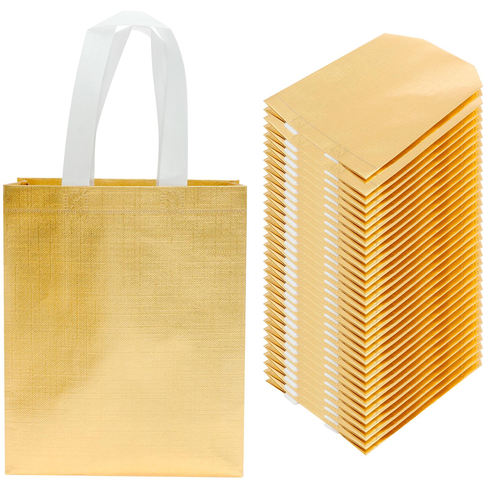 

32Pcs Reusable Gift Bags Multi-purpose Waterproof Storage Bag with Handles Gold Metallic Bling Bags for Birthday Wedding Parties 25.5x21x10 cm