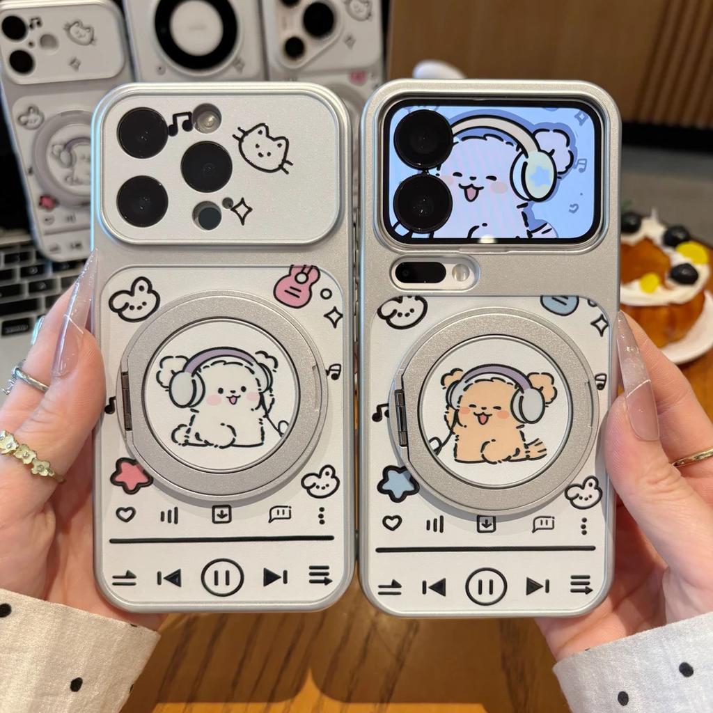 Headphones Puppy Rotating Bracket Apple 17 Large Windows Mobile Phone Case iPhone16/15/14 Electroplating 13 Cute 12