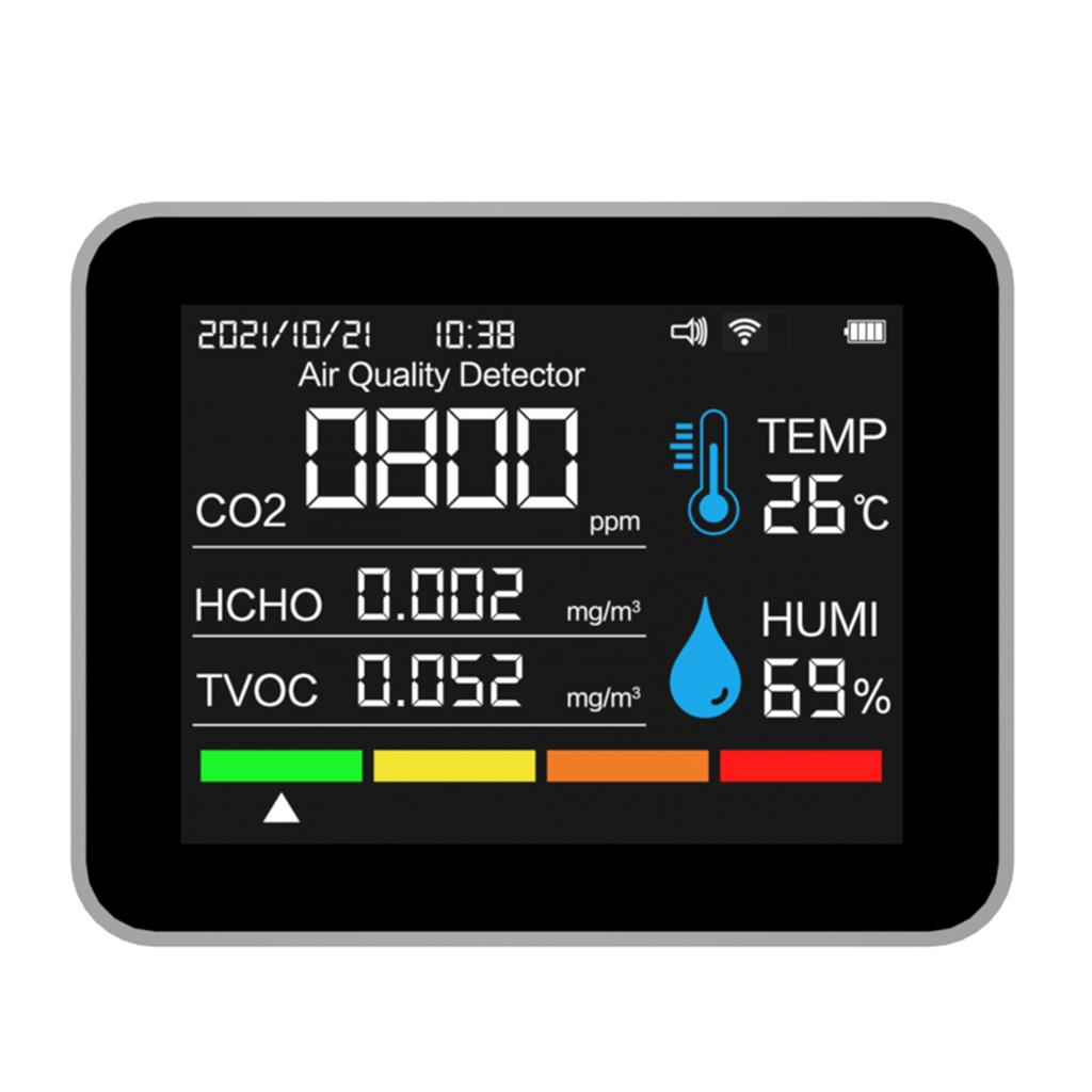 Indoor Air Quality Monitor 12 Functions WiFi Thermometer Hygrometer WiFi for Tuya Smart App with 2.8  Color Display