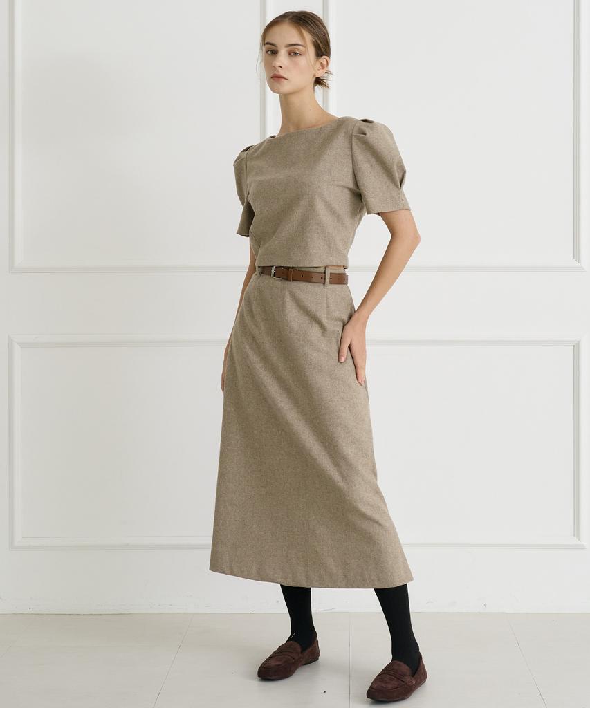 Bye Bye Seop A-Line Wool Skirt Ash Beige [T44]