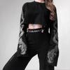 2024 Dark Style Dragon Pattern Women's Crop Top Sweatshirt - Hip Hop Loose Long Sleeve
