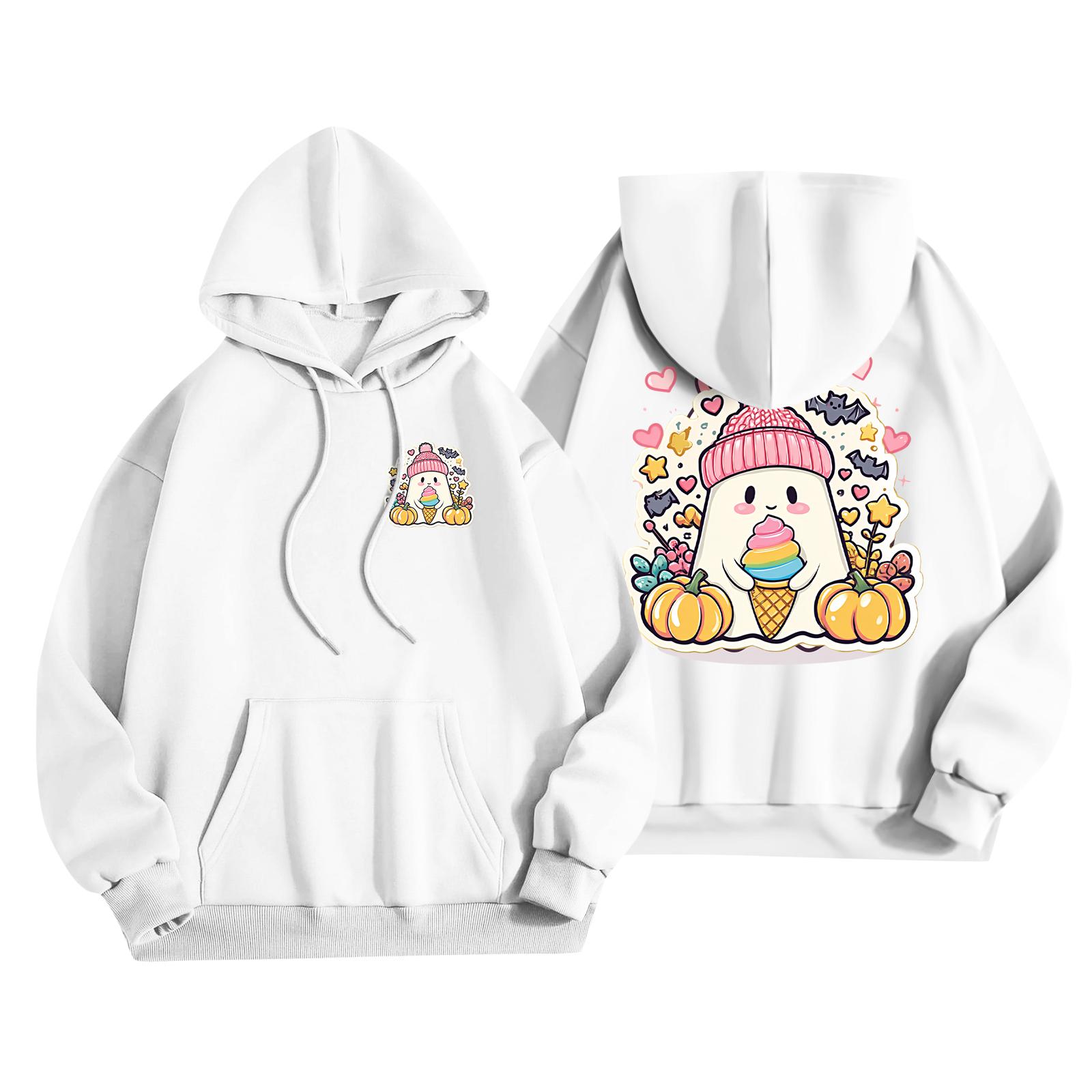 

Детская повседневная модная толстовка с капюшоном и длинными рукавами с принтом на Хэллоуин 160 белый