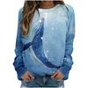 Autumn Round Neck Blue Women's T-shirt Loose Fitting Pullover Long Sleeved Whale 3D Printed Sweatshirt