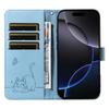 For iPhone 16 Pro Max Wallet Case Cat Pattern Imprint Leather Phone Cover with Wrist Strap