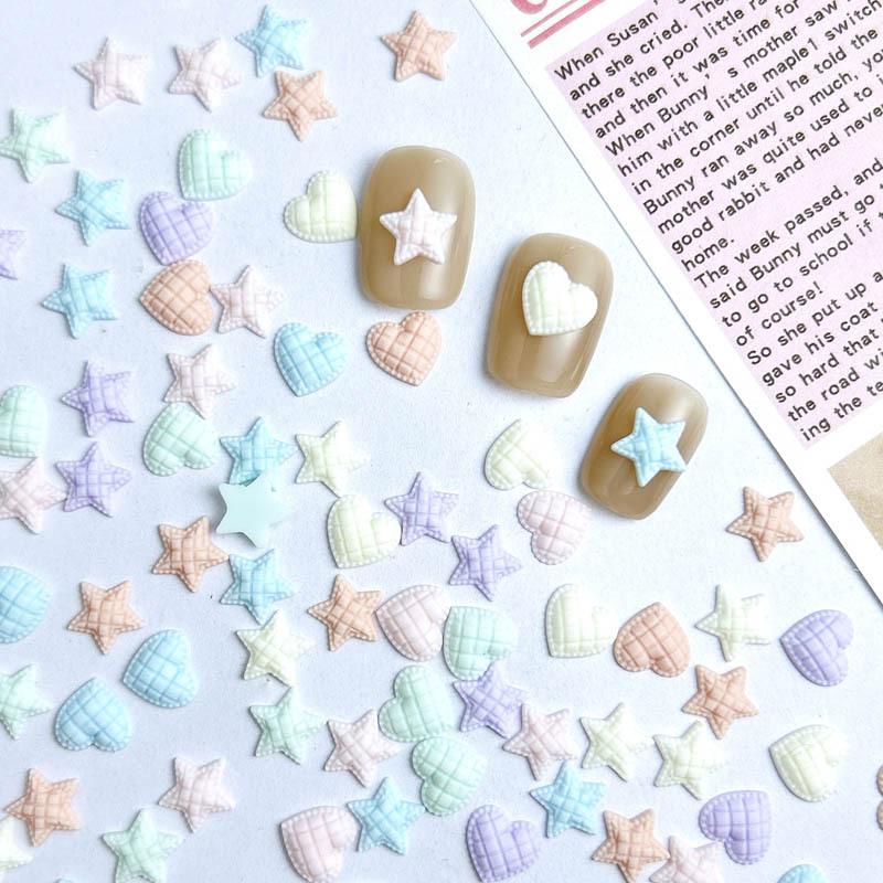 Plaid Resin Heart and Star Nail Art Decorations Flat Colorful Girl Nail Accessories DIY Accessories
