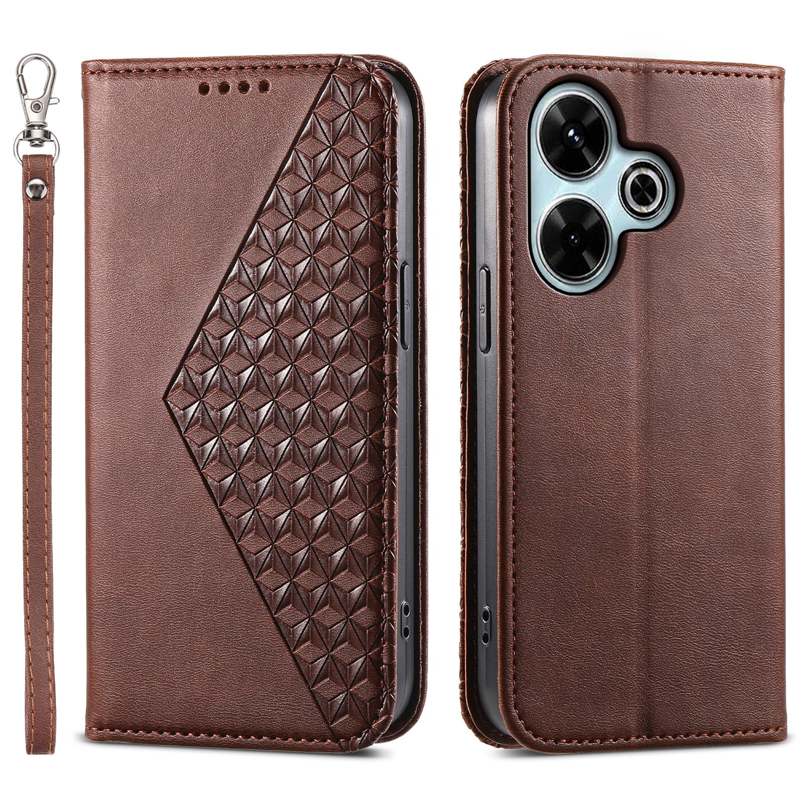 

Для Xiaomi Redmi 13 4G/5G/Note 13R 5G/Poco M6 4G Чехол Текстура телячьей кожи PU Кожаный чехол для телефона с кошельком Brown