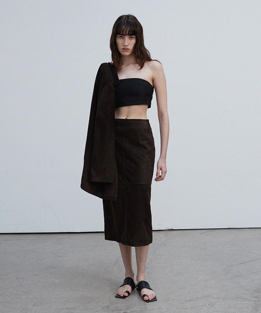 Beleudemaleu Suede Straight Midi Skirt
