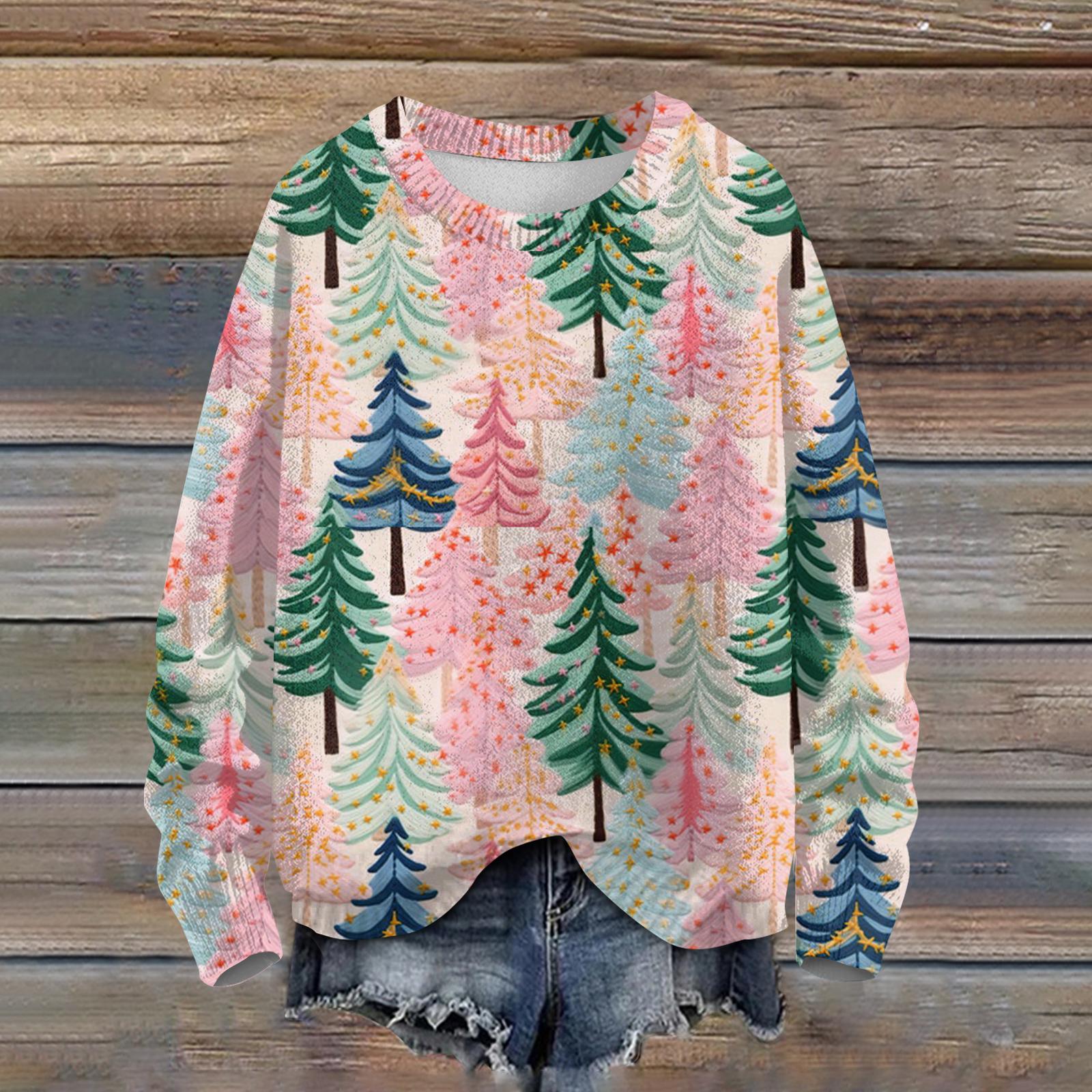 

Женский модный повседневный трикотажный свитер с длинным рукавом и рождественским принтом, круглый вырез XXXL