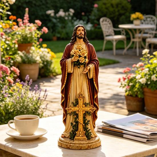 Blessed Mother Garden Light Statue with Flower USB Lamp Ornament Weather-Resistant Glowing Rose Decorative Lamp for Outdoor