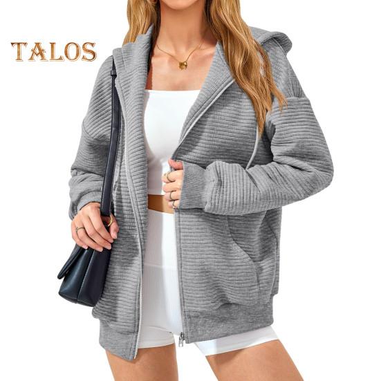 Høst Vinter Kvinner Glidelås Kåpe Hette Ren Farge Glidelås Varme Lange Ermer Snøring Lommer Stripe Elastisk mansjett Hem Sportsjakke