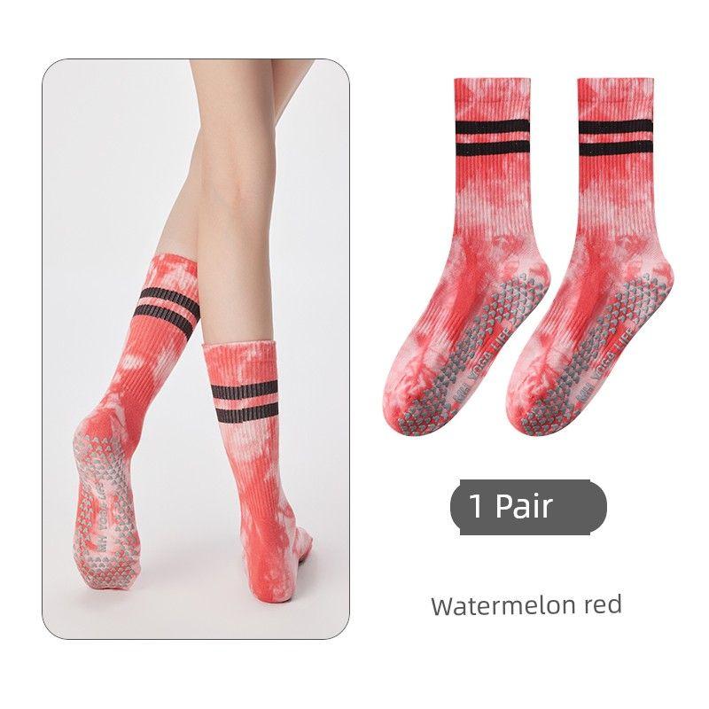 

Height Rubber Band Tie-dye Horizontal Bar Thickened Non-Slip Sole Boneless Cotton Fitness Exercise Breathable Yoga Tube WOMEN S Socks Watermelon red