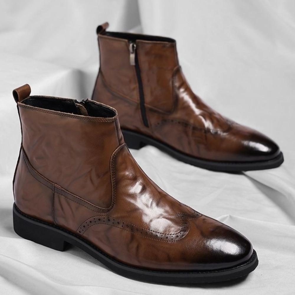 Leather Boots Men's New Business Casual High Top Leather Shoes British Chelsea Boots Side Zipper Velvet Short Boots Men's