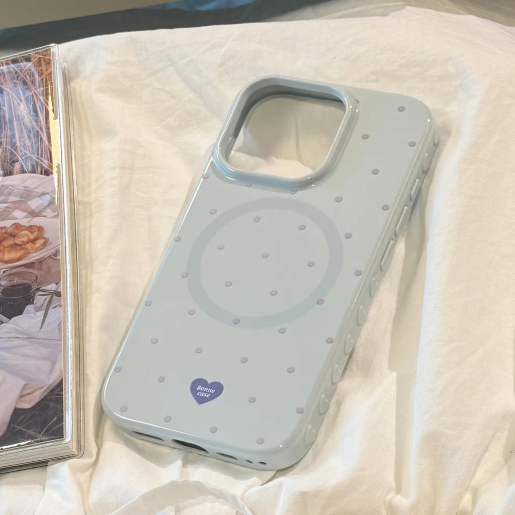 Cute Heart Polka Dot Phone Case for iPhone 17 16 15 14 13 Pro Max, Glossy Soft Silicone Shockproof Cover, Aesthetic Girly Protective Case for Women