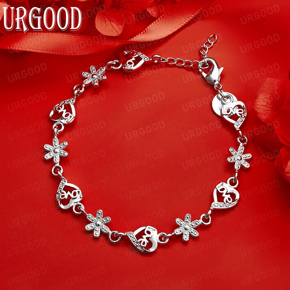 925 Sterling Silver Fashion Jewelry Heart Snowflake AAA Zircon Bracelet Gift 20CM