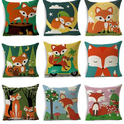 Cute Hand-Painted Cartoon Compact Animal Linen Pillow Pillow Cover Cartoon Love Red Fox Cushion Cover Premium Durable