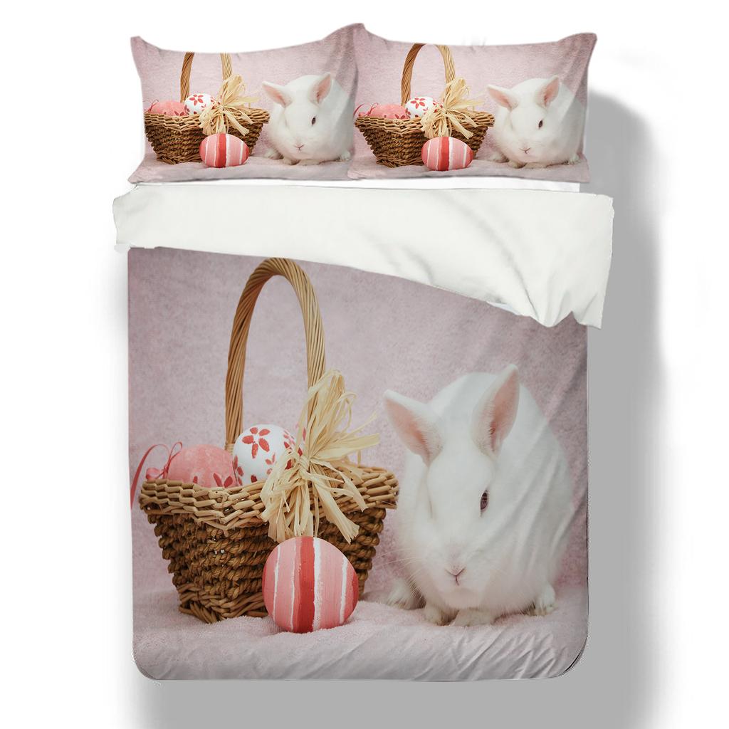3D Rabbit Pattern Home Bedding Set 3D Animal Quilt Cover Pillow Case 2/3 Piece Zipper Super Soft Home Decoration Gift