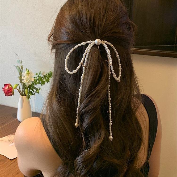 Simulation Pearl Bow Hair Clip - French-Inspired Beaded Hairpin Featuring Golden Details, Sophisticated Bridal Hair Additions for Weddings And Events