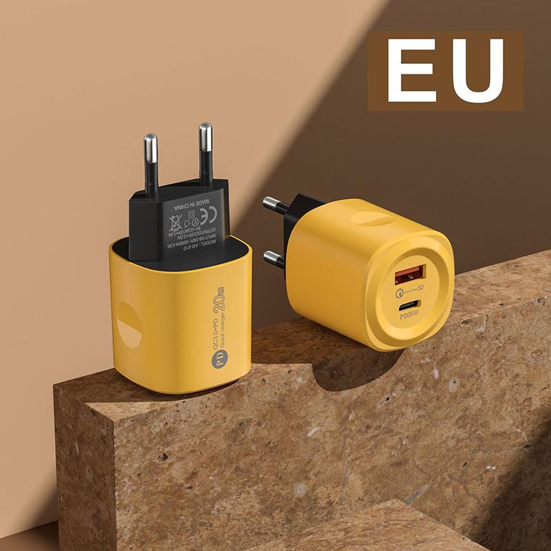 Pd 20W Usb & Type C Dual Ports Fast Charger Quick 3.0 Charger Adapter For Iphone 14 13 12 Xiaomi Samsung Eu&Us Wall Charging