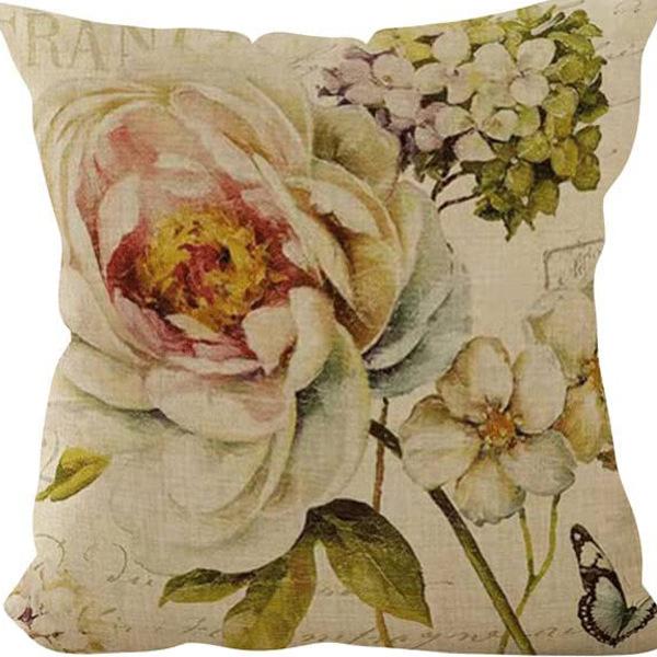 Retro American Plant Floral Print Linen Pillow Case Living Room Sofa Car Pillow Cushion