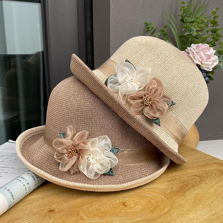 

French Elegant Curled Top Hat Women S Summer Small Edge Mother Basin Hat Sunscreen Travel Visor Breathable Bucket Hat M（56-58cm） чорний