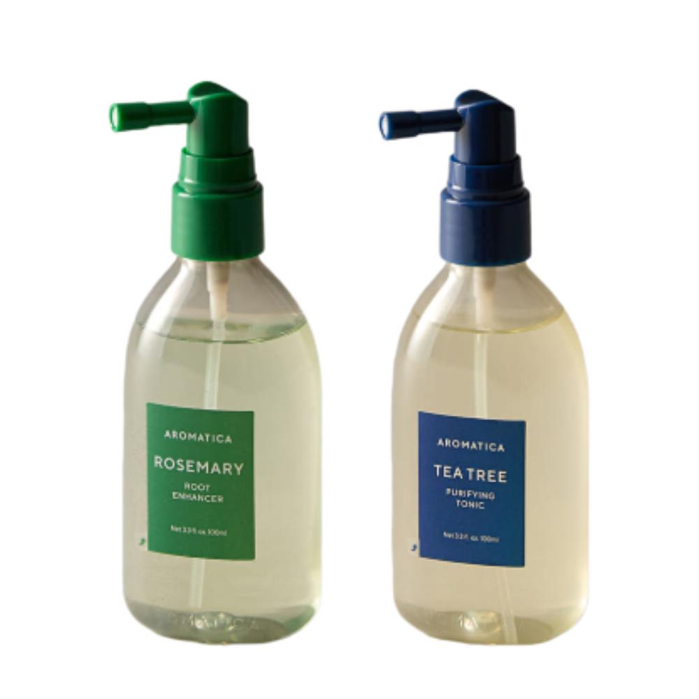 AROMATICA Scalp & Hair Tonic 2-Item Set (Rosemary Enhancer 100ml + Tea Tree Tonic 100ml) Scalp Cooling & Nourishing Duo