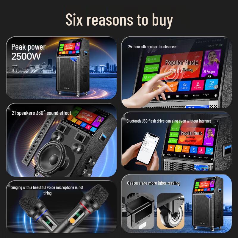 SAST Portable KTV Karaoke Speaker System with Display CN plug (adapter included) (CN version)