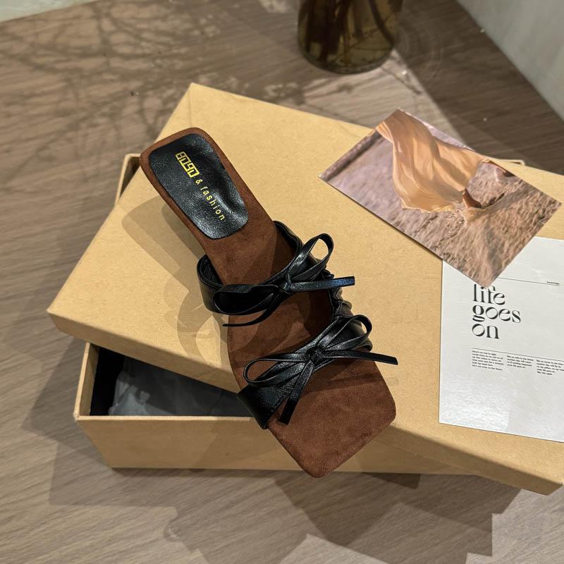 

Fashion 2025Designer Summer Butterfly-Knot Open-Toe Fashion Slip-On Elegant Thick Heel Dress Slides for Women 35 чёрный