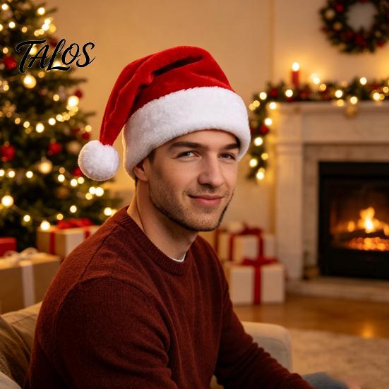 Holiday Costume Accessories Christmas Santa Hat, Flannel Plush Hat for Adults, Soft Thickened Thanksgiving Halloween Props Red White Velvet