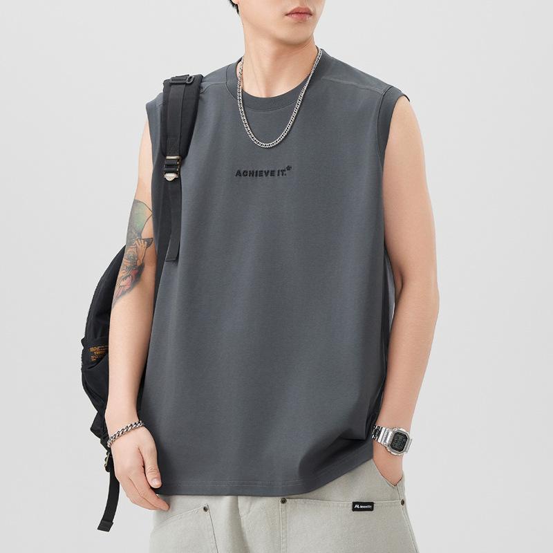 260g Heavy Vest Mens Round Neck Relaxed Fit Sleeveless T-shirt In Summer Updated Versatile Print