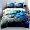 Blue Abstract Hero Print Bedding Set (1 Duvet Cover, 2 Pillowcases, Duvet Not Included)