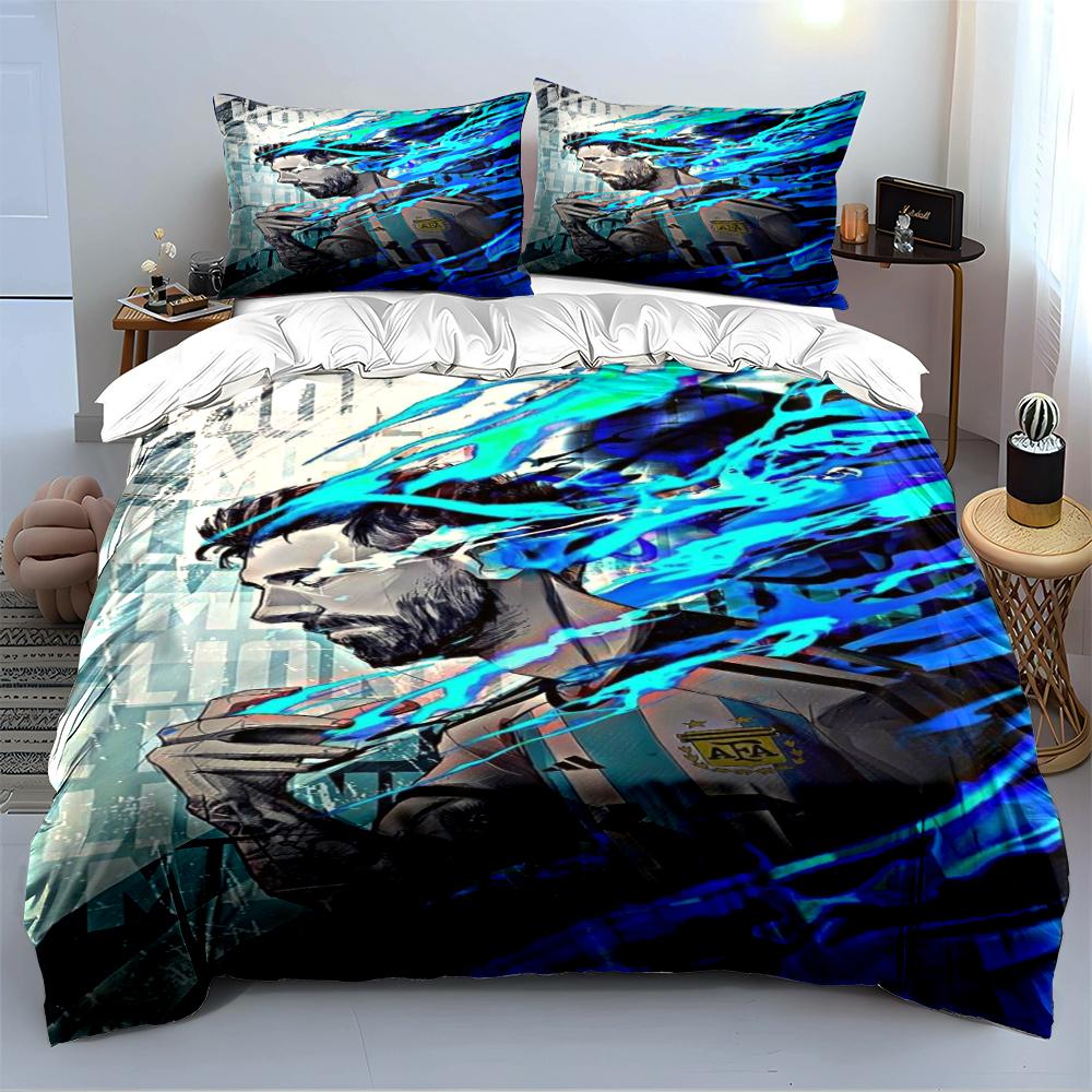 Blue Abstract Hero Print Bedding Set (1 Duvet Cover, 2 Pillowcases, Duvet Not Included)