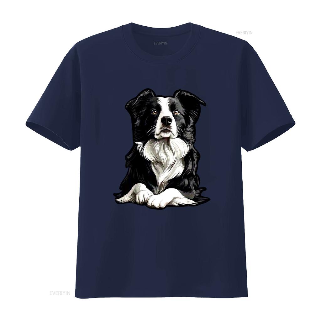 Heavyweight 18gsm Border Collie T Shirt Realistic Sitting Dog Print Black Casual Round Neck For Pet Owners Sizes S Xxxl All
